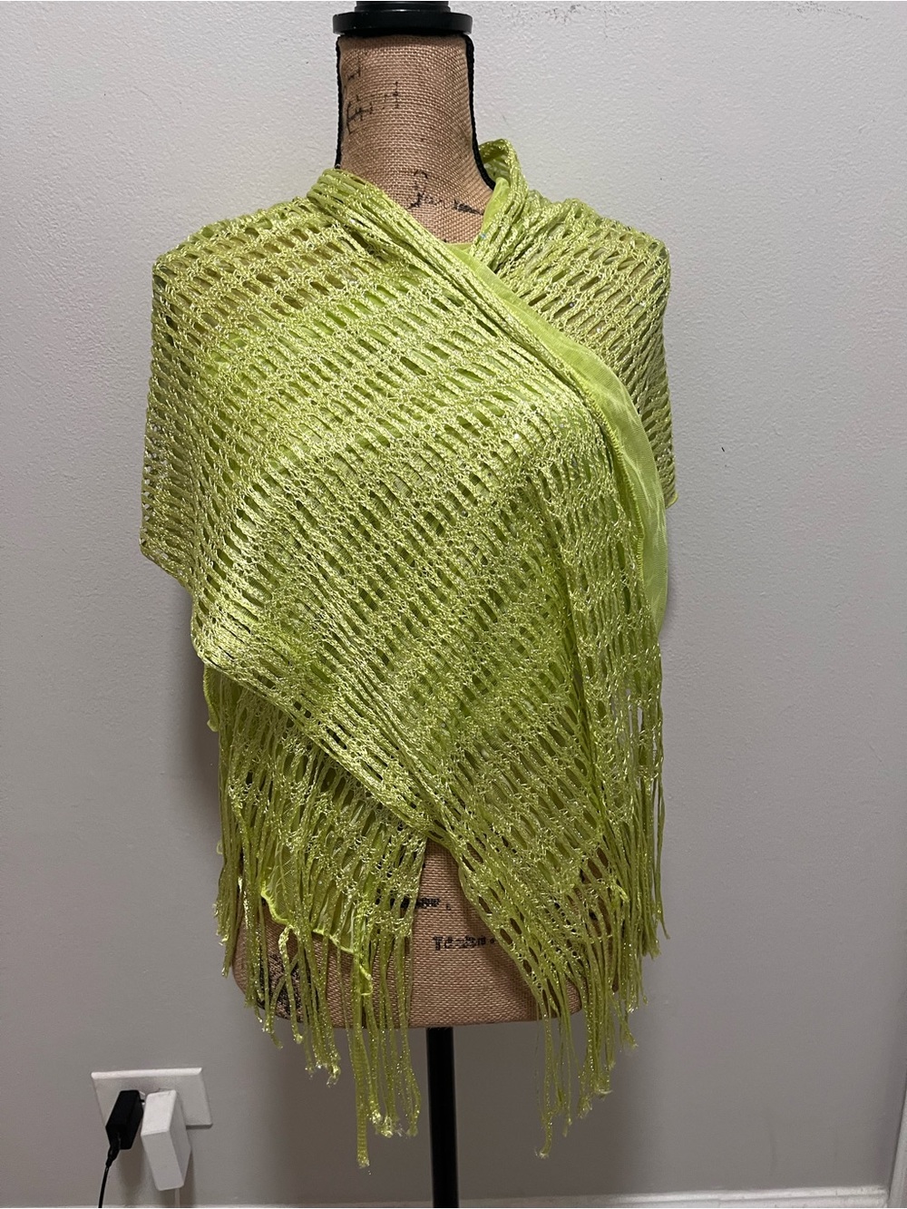 Boho Lime Green Shimmery Knit Shawl Wrap